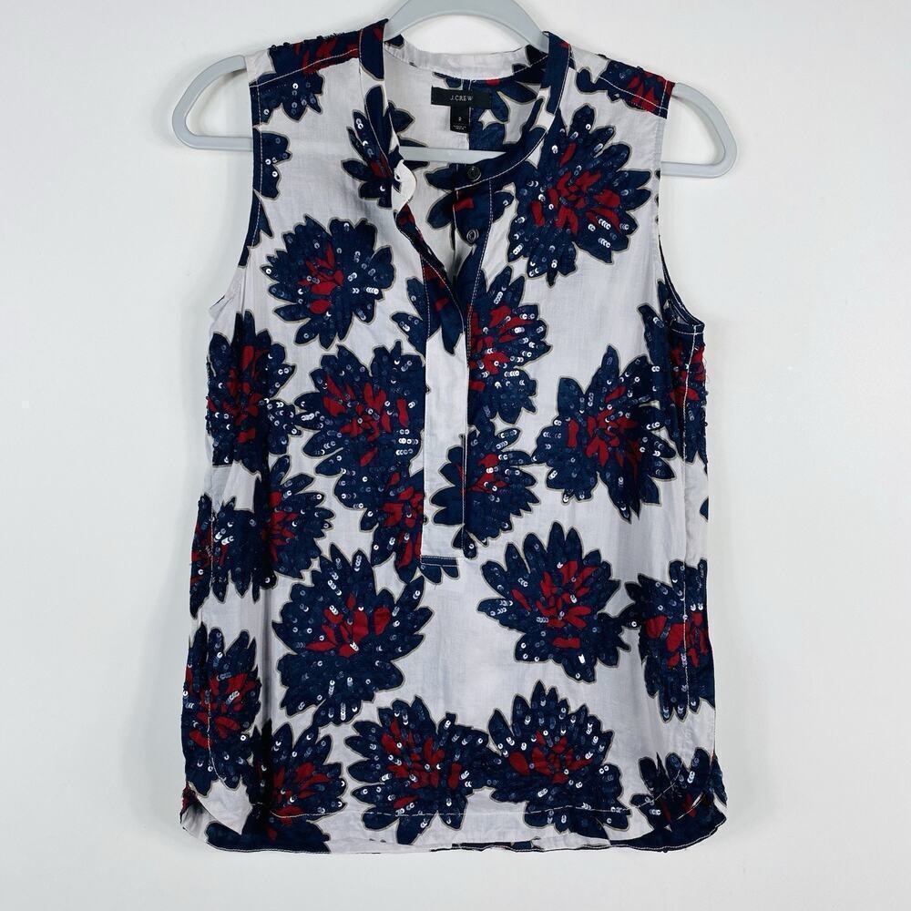 J. Crew Size 2 Sleeveless Sequin Fireworks Floral Top 100% Cotton
